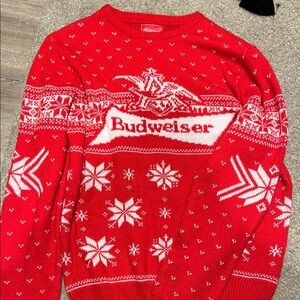 Budweiser Red and White Cardigan Sweater Festive Nordic Design